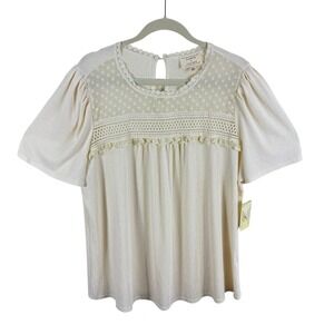 Flower & Feather NWT Ivory Lace Crochet Puff Sleeve Blouse Top Women's 2XL